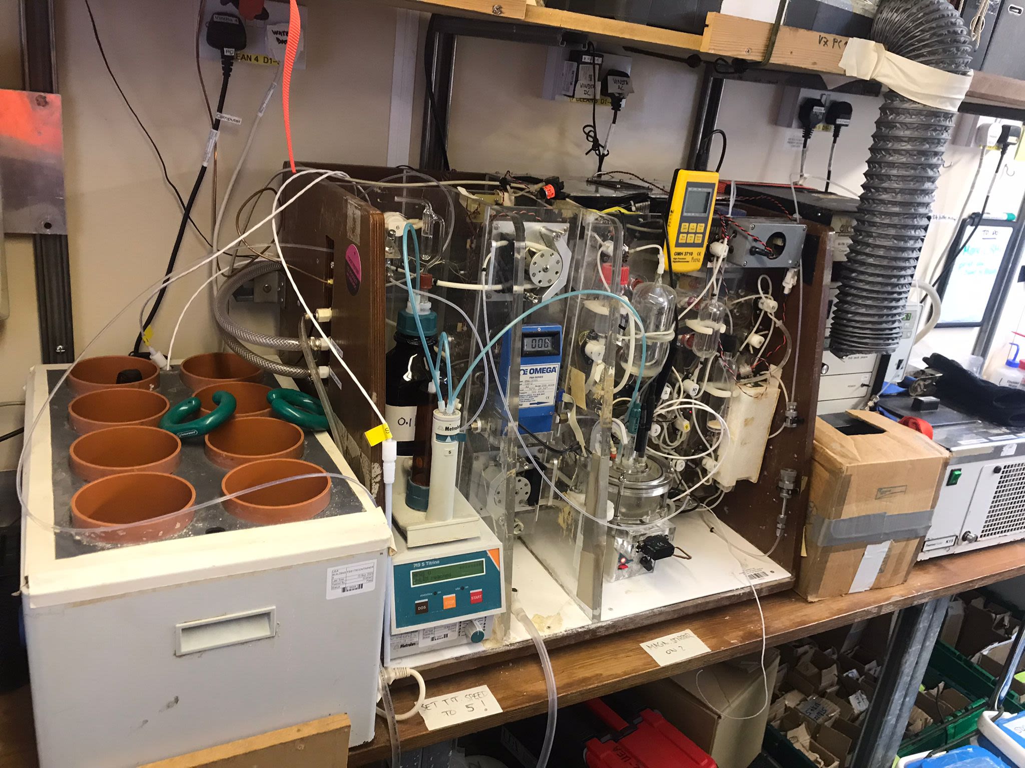 Some complex scientific equipment on a desk.